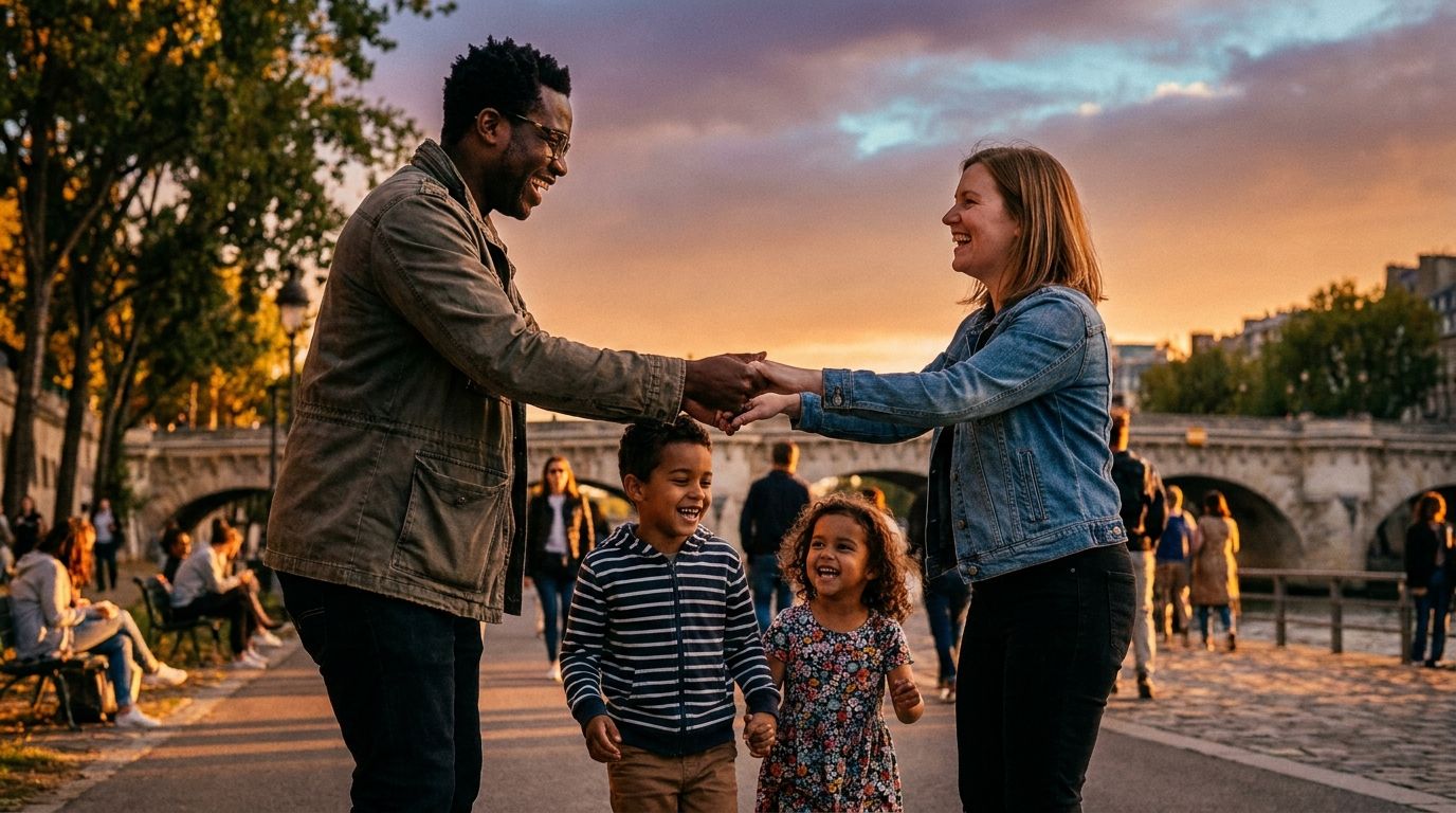 Family together at golden hour
